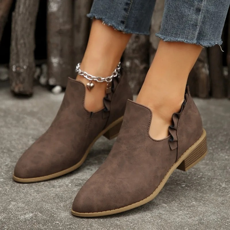 WW | Stilvolle Slipper Ankle Boots für Damen mit Rüschen Damen Ankle Boots