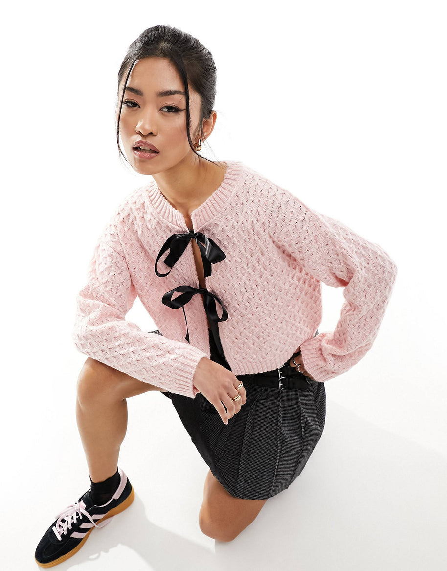 WW | Kontrast Kurzer Binde-Cardigan