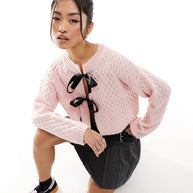 WW | Kontrast Kurzer Binde-Cardigan