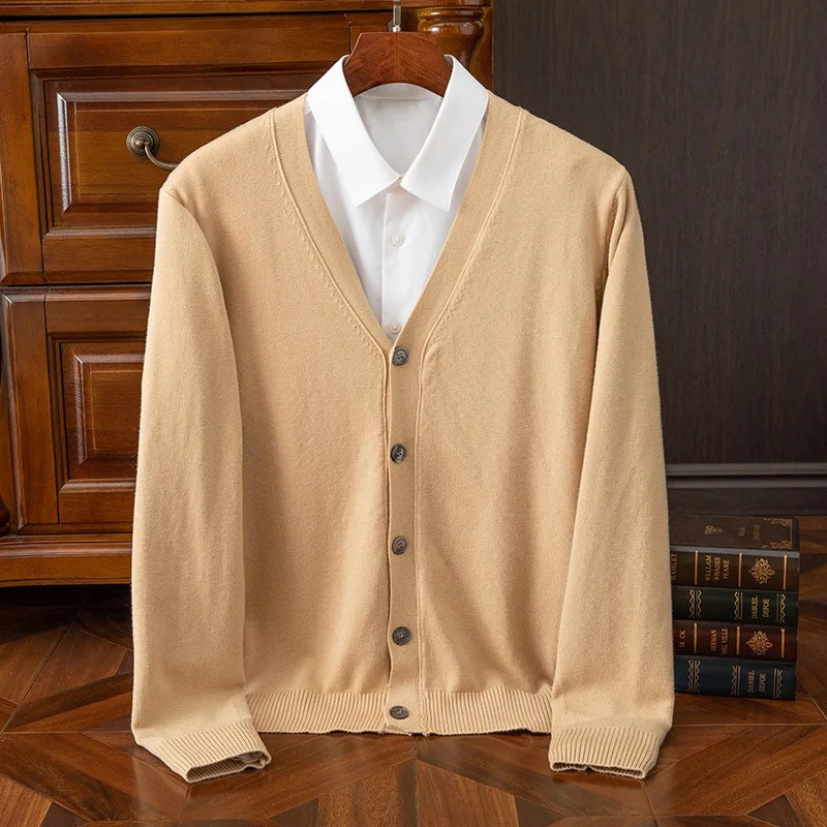WW | Herren Strickjacke Mit Knöpfen, Leichtes Material, V-ausschnitt, Klassischer Stil