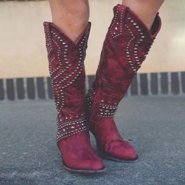 Damen-Cowboystiefel mit Absatz und strapazierfähiger Gummisohle