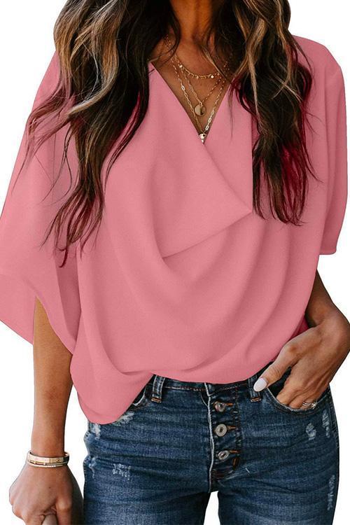 WW | Rosiedress Cowl Neck Kurzarm Drapiert Chiffon Shirt