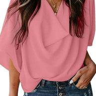 WW | Rosiedress Cowl Neck Kurzarm Drapiert Chiffon Shirt