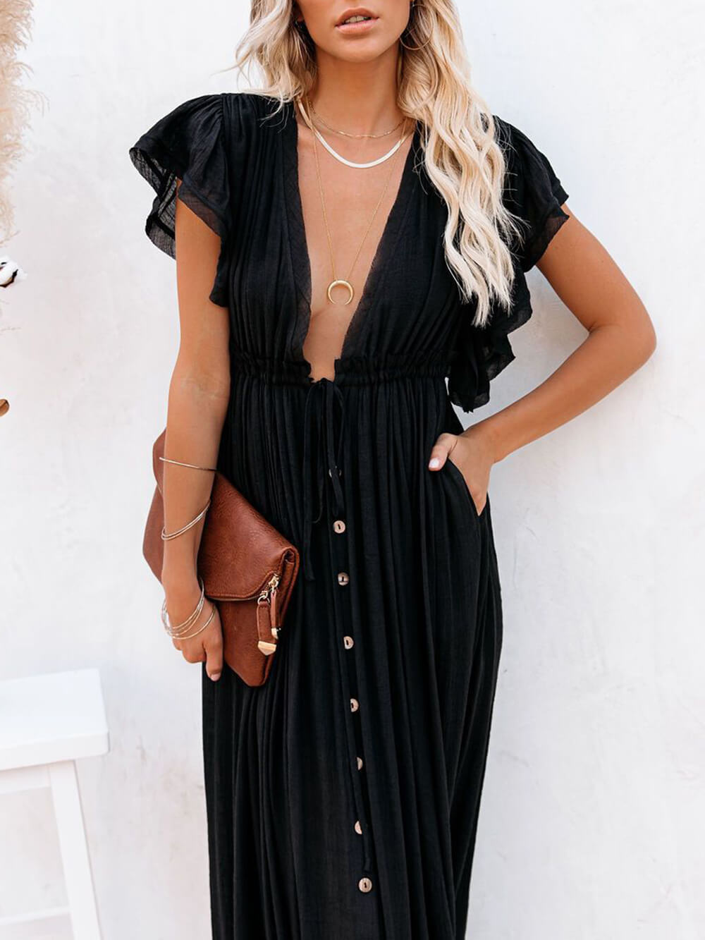 W&W Mode | Stil Maxi Kleid mit Flatterärmeln für Frauen