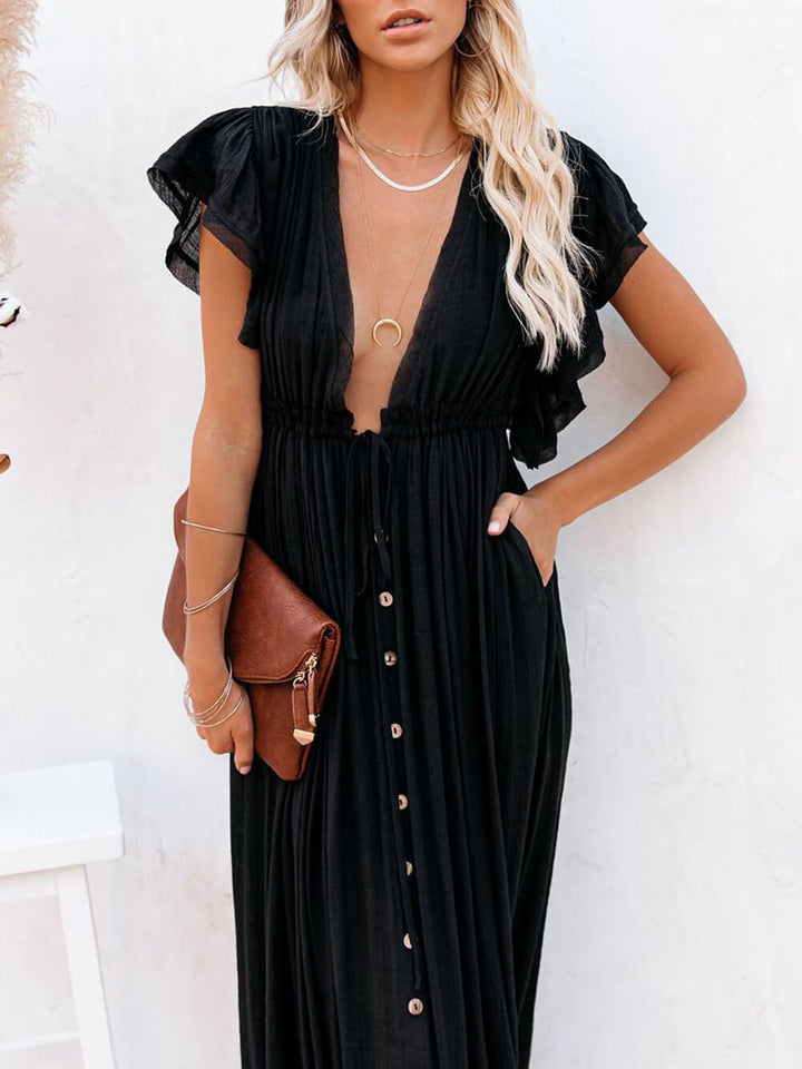 W&W Mode | Stil Maxi Kleid mit Flatterärmeln für Frauen