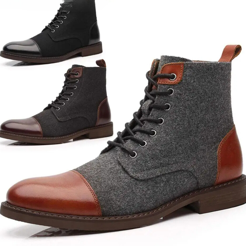 W&W Mode | Stylische Herrenschuhe Stiefel Mit Leder Und Stoffeinsatz