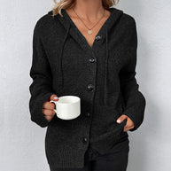 Corina™ - Einfarbige Strickjacke mit Kapuze und Schnürsenkeln