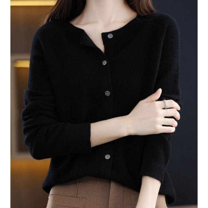 W&W Mode | Merinowolle Damen O-Ausschnitt Strickjacke Kaschmirpullover