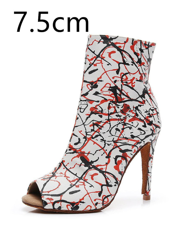 WW | Damen Erwachsene Hochhackige Bühnenstiefel Graffiti Midi Leggingschuhe