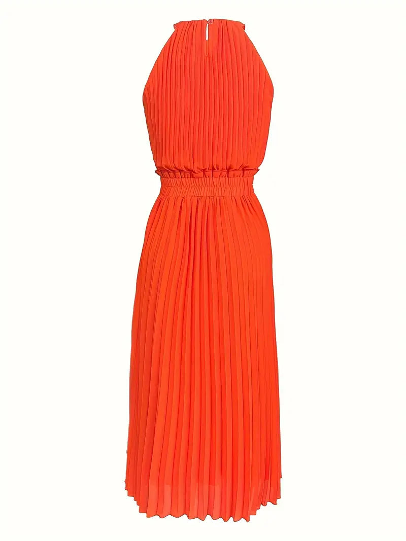 WW | Elegantes X-Sommer Midikleid mit Rundhalsausschnitt und Gesch Gathered Taille