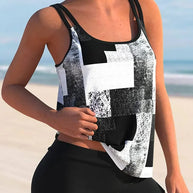 WW Tankini mit doppeltem Träger und geometrischem Aufdruck