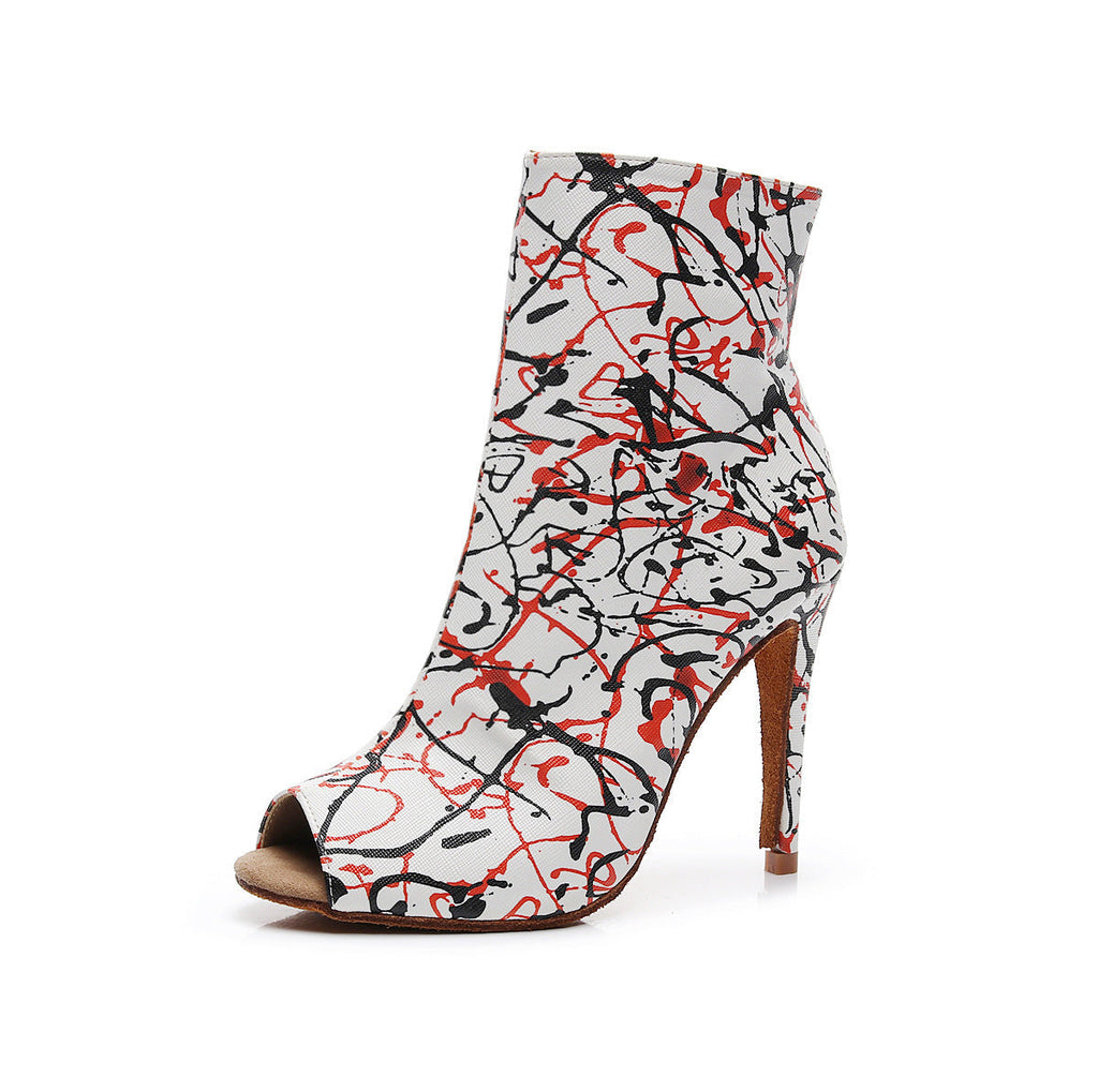 WW | Damen Erwachsene Hochhackige Bühnenstiefel Graffiti Midi Leggingschuhe