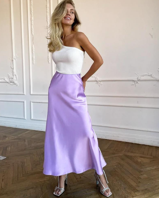 W&W Mode | Stilvoller Rock mit hoher Taille Seidiges Eis Seidenrock