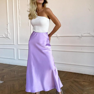 WW | Stilvoller Rock mit hoher Taille Seidiges Eis Seidenrock