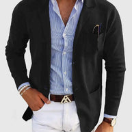 WW | Herren Strickjacke Mit Lässigen Knöpfen, Taschen Und Reverskragen, Einfarbig, Langärmelig