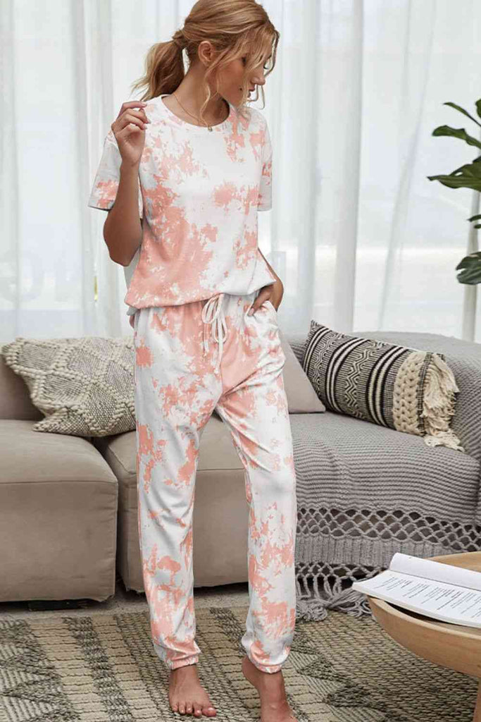 WW | Tie-Dye T-Shirt und Drawstring Taille Jogginghose Lounge Set