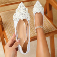 WW | Elegante Braut Ballerinas mit Spitze und Kunstperlen