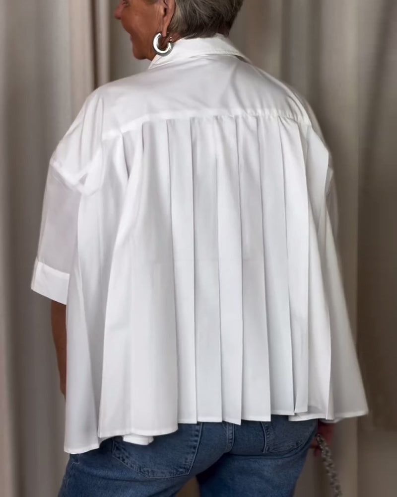 WW | Weiße Kurzärmelige Bluse mit Plissiertem Rücken
