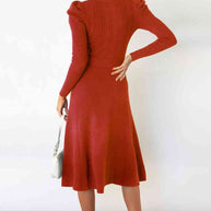 WW | Rundhalsausschnitt Langarm Knoten Taille Pullover Kleid