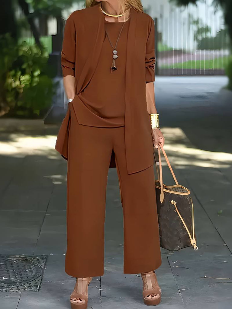 WW | Lässiges Dreiteiliges Set aus Strickjacke und Langer Hose