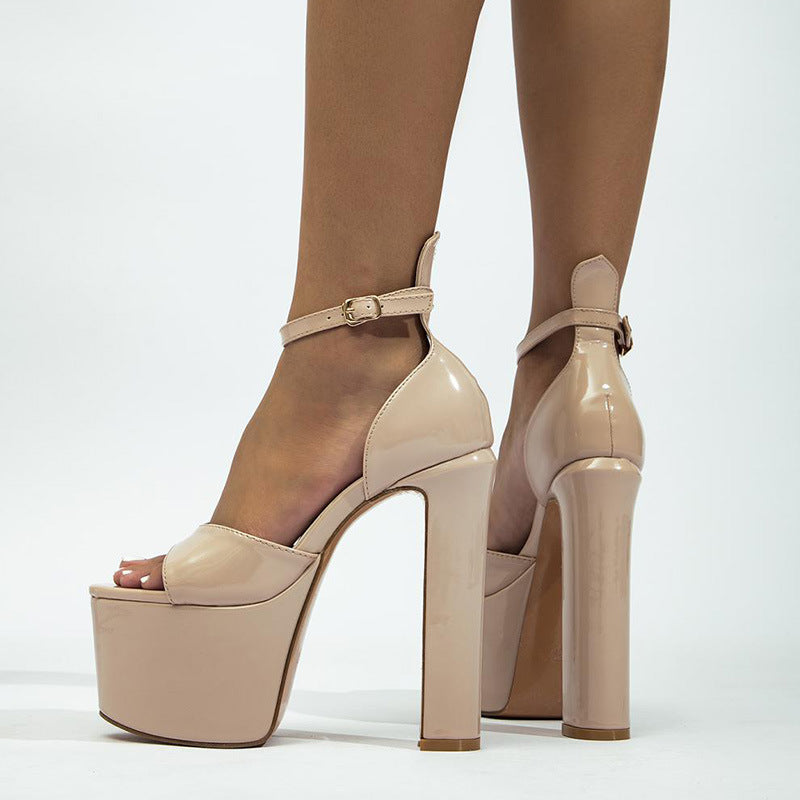 WW | Damen Wasserdichte Plattform Super Hoher Absatz Wort Schnalle Hohe Absätze