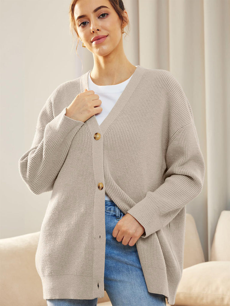 WW | Knopf Down V-Ausschnitt Langarmcardigan