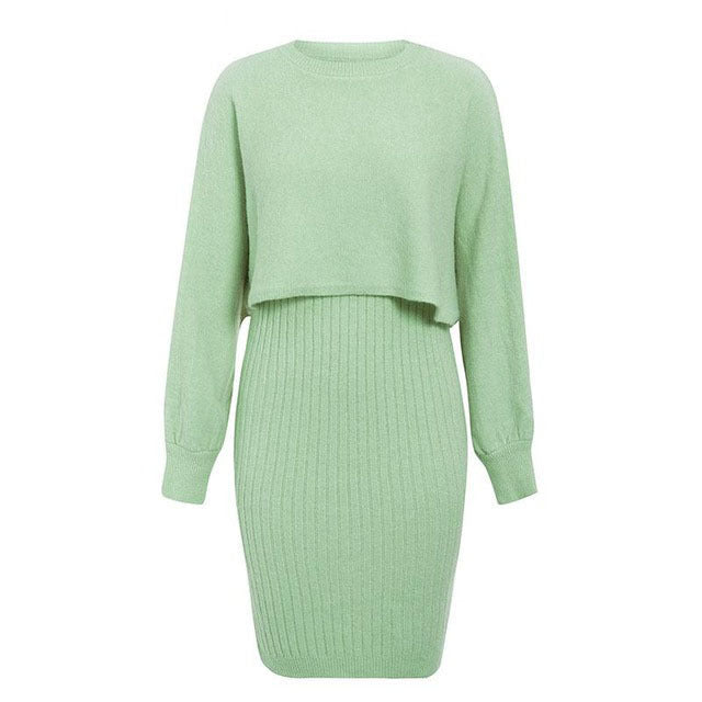 W&W Mode | teilige gestrickte Set - elegantes gestricktes ärmelloses Kleid mit Pullover für Herbst und Winter