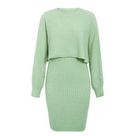 WW | teilige gestrickte Set - elegantes gestricktes ärmelloses Kleid mit Pullover für Herbst und Winter