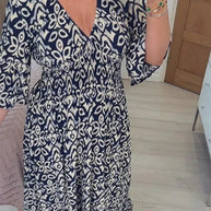 WW Kleid | Modisches Maxikleid mit V-Ausschnitt und Blumenmuster für Frauen