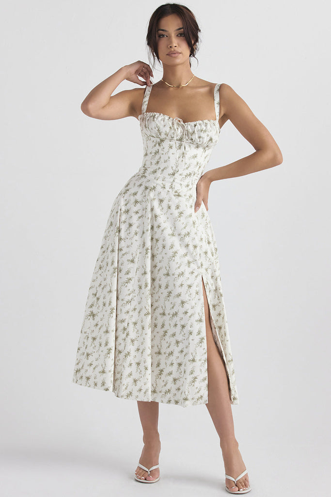 WW geschnittenes Trägerkleid für Damen mit französischem Flair und verführerischem Hüftschlitz"