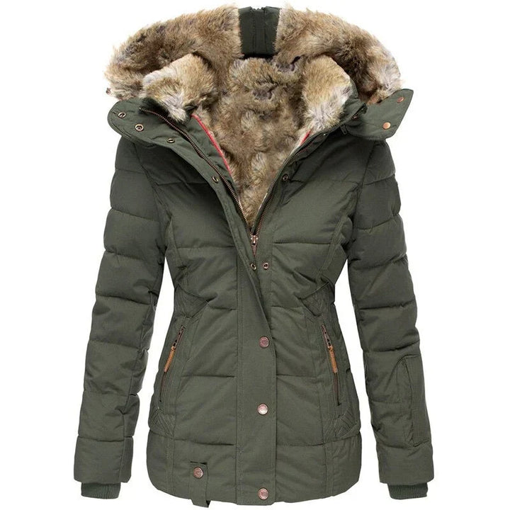 Modischer Wintermantel mit Pelzfutter für Frauen