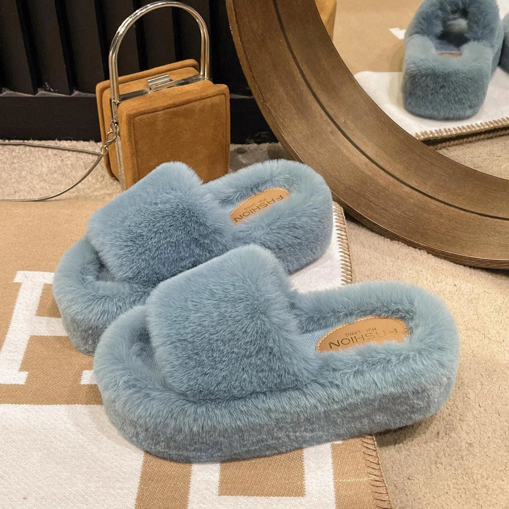 WW | Fluffy slippers with thick sole for women