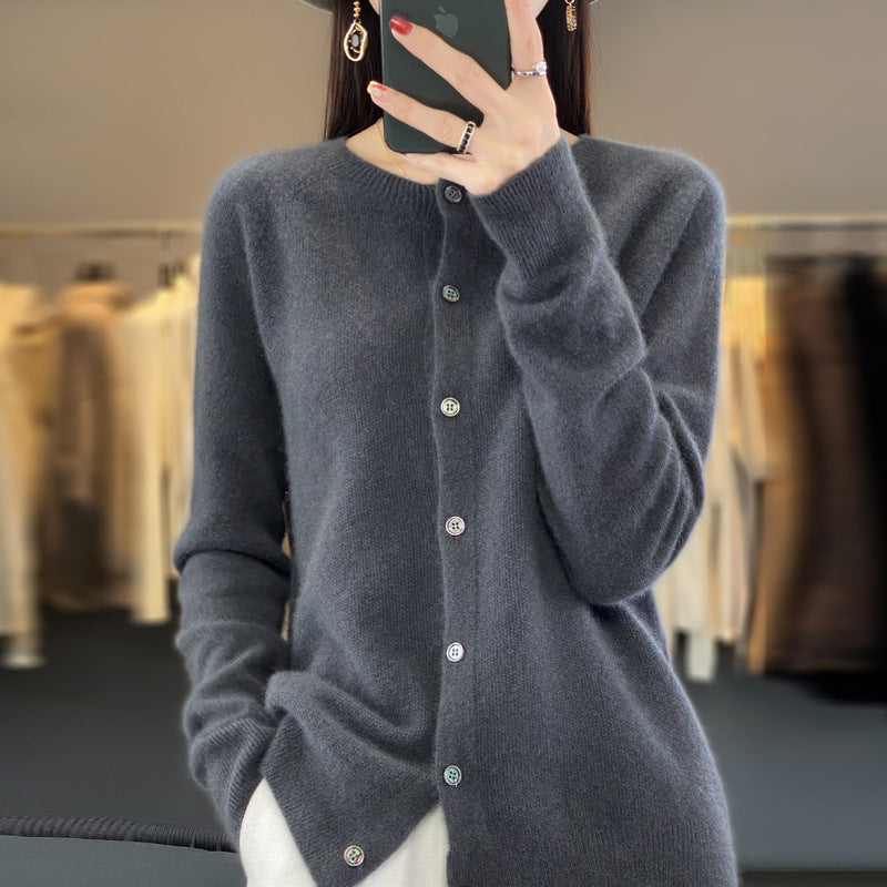 W&W Mode | Lockerer Damen Cashmere Strickjacke Mit Rundhalsausschnitt Aus Hochwertiger Veganer Wolle