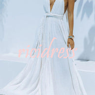 WW Whispers – Drapiertes Maxikleid aus Leinenmischung mit tiefem V-Ausschnitt, Neckholder und rückenfreiem Überzug