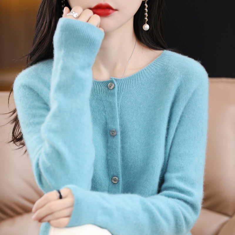 W&W Mode | Lockerer Damen Cashmere Strickjacke Mit Rundhalsausschnitt Aus Hochwertiger Veganer Wolle