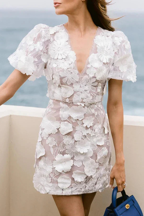 W&W Mode | Blumen Minikleid Mit Puffärmeln Für Frauen