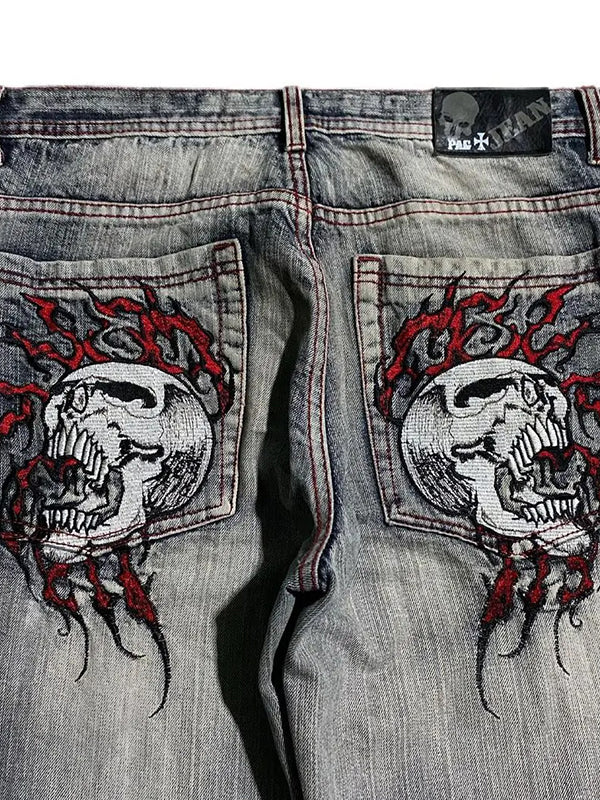 WW | 2000s Boyfriend Baggy Jeans Mit Skull Stickerei