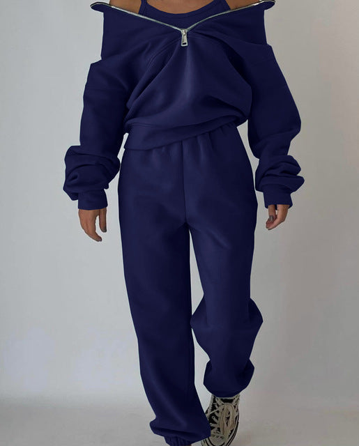 W&W Mode Sweatshirt und Hose für Damen bekleidung mit Reiß verschluss