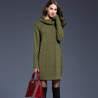 WW | Hochhals Lange Strickkleid