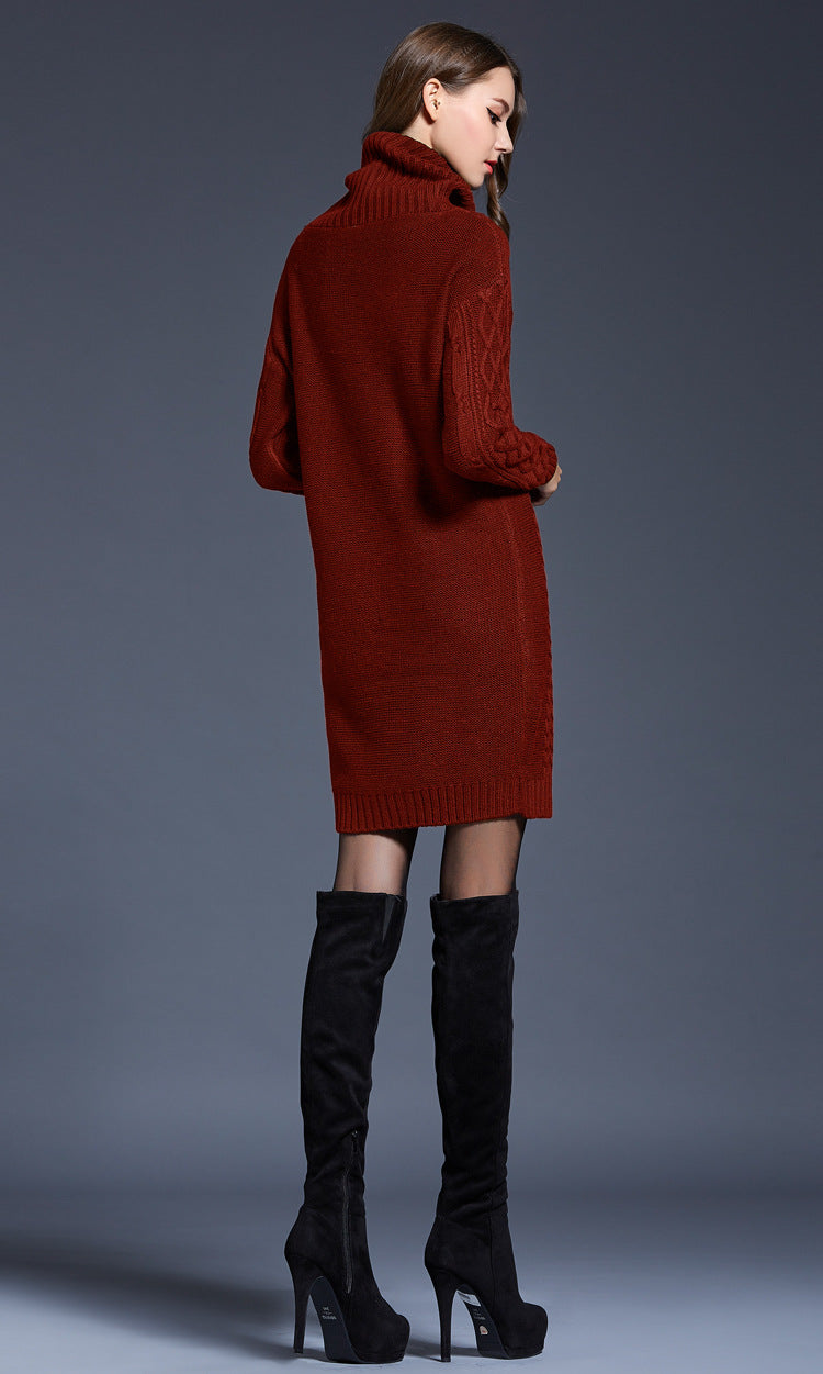 WW | Hochhals Lange Strickkleid