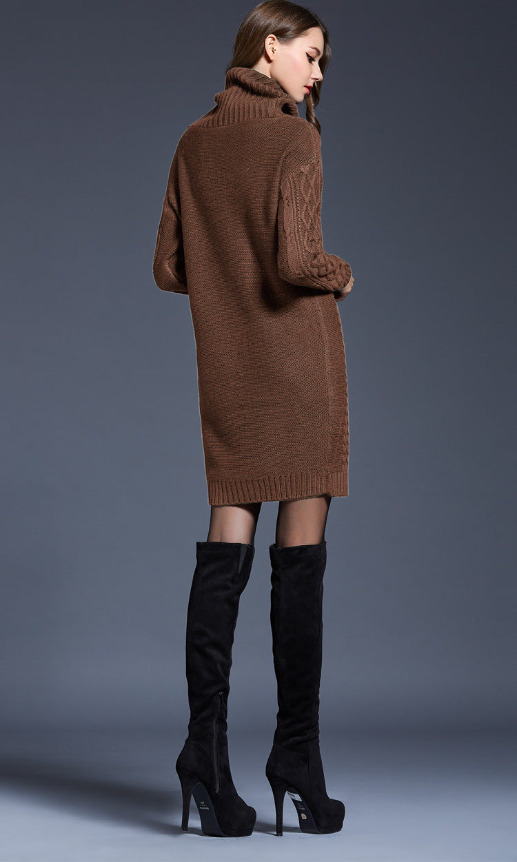 WW | Hochhals Lange Strickkleid