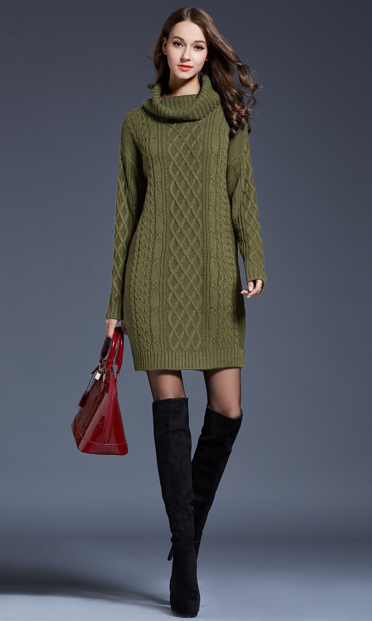 WW | Hochhals Lange Strickkleid