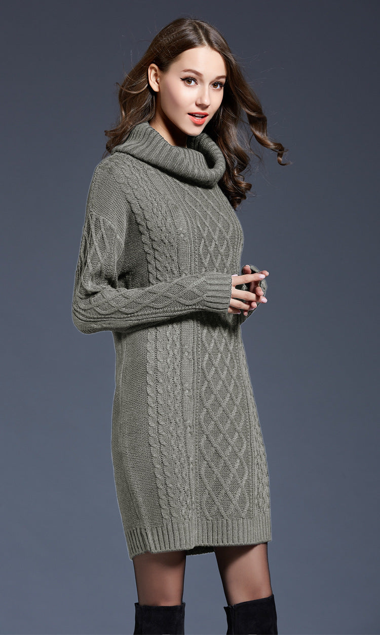WW | Hochhals Lange Strickkleid