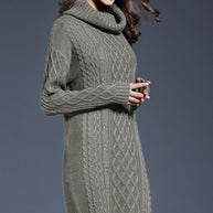 WW | Hochhals Lange Strickkleid