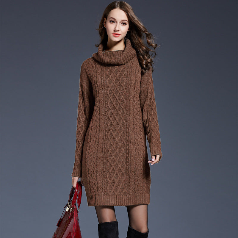WW | Hochhals Lange Strickkleid