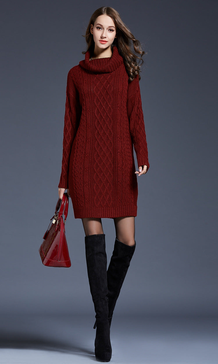 WW | Hochhals Lange Strickkleid