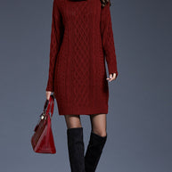 WW | Hochhals Lange Strickkleid