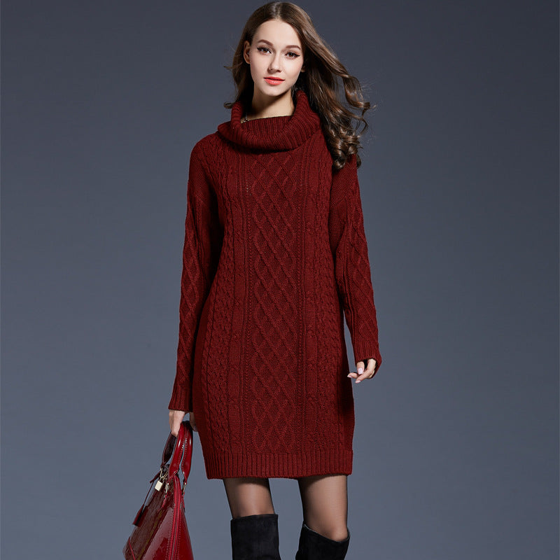 WW | Hochhals Lange Strickkleid