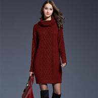 WW | Hochhals Lange Strickkleid
