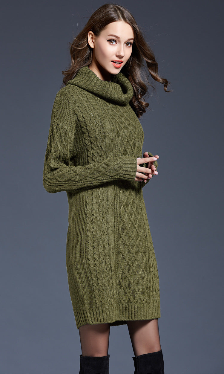 WW | Hochhals Lange Strickkleid